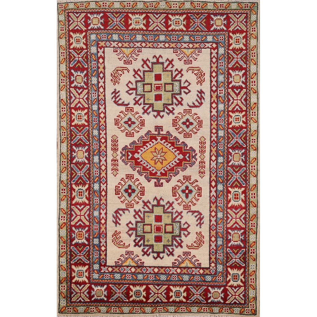 Kazak Oriental Accent Rug Handmade Beige Wool Carpet - 3'4" x 5'1"