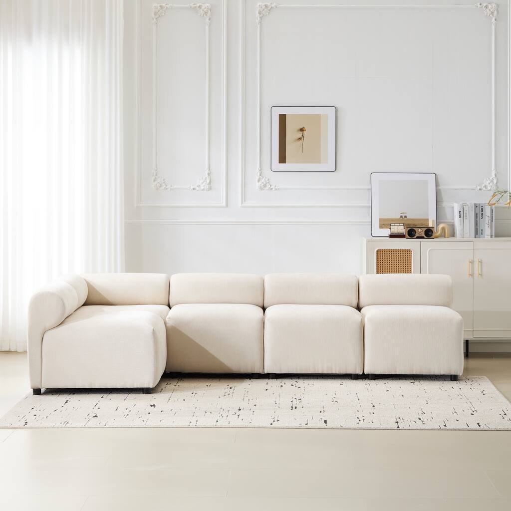 109 in. 5-Piece Beige Fabric L-Shaped Modular Sofa for Living Rooms