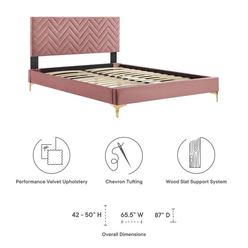 Leah Chevron Tufted Performance Velvet Full Platform Bed