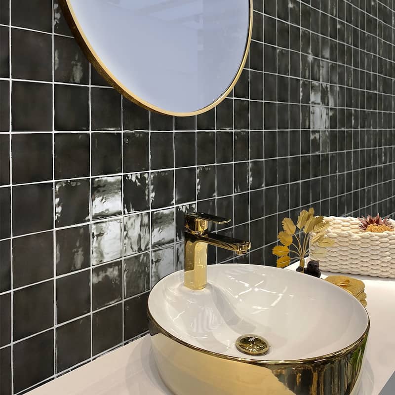 Apollo tile 4" x 4" Silken Glossy Black Ceramic Tile (5.38 sq ft/case) - 50 Pack