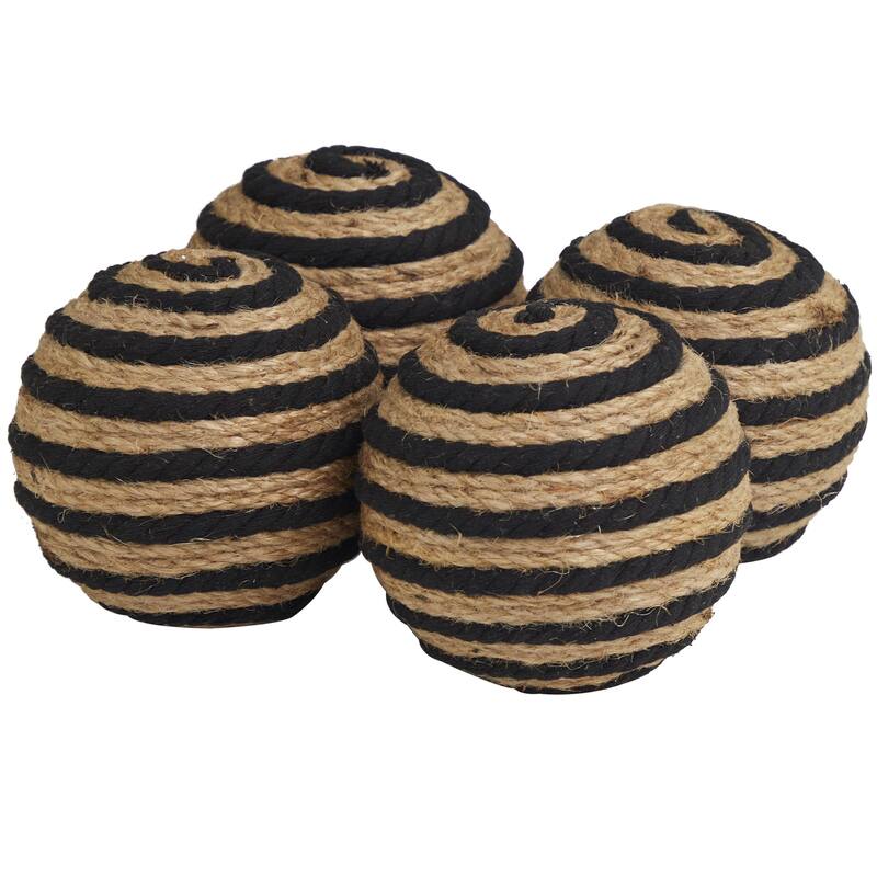 Jute Rope Handmade Decorative Ball Orbs & Vase Filler - Set of 4 Beige, White, Brown - Roche River Decor