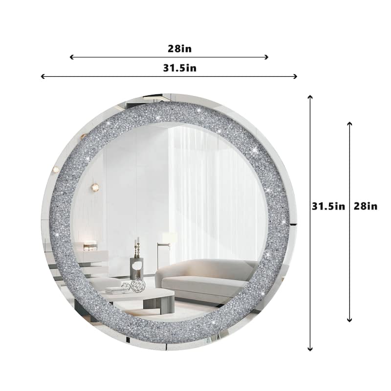 Crushed Diamond Wall Mirror Round Accent Mirror - 31.5"×31.5"