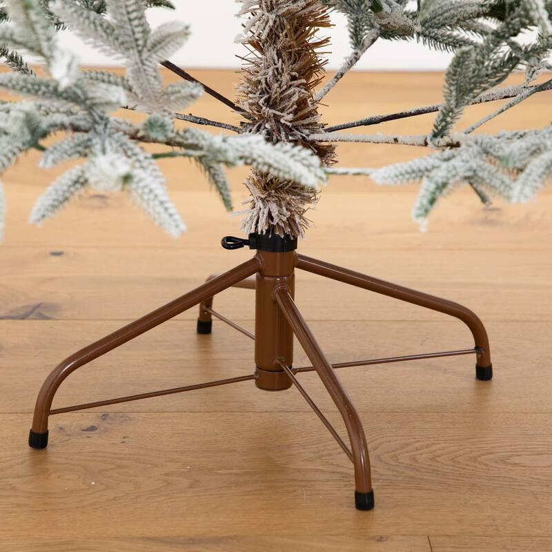 Pre-lit Slim Flocked Woodland Fir Christmas Tree - 6’ - Warm White LED Lights - 6 Foot
