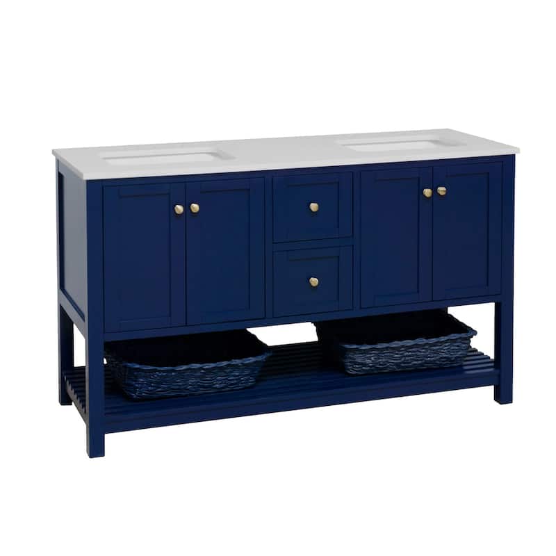 KitchenBathCollection Lakeshore 60" Double Bathroom Vanity with Engineered White Top