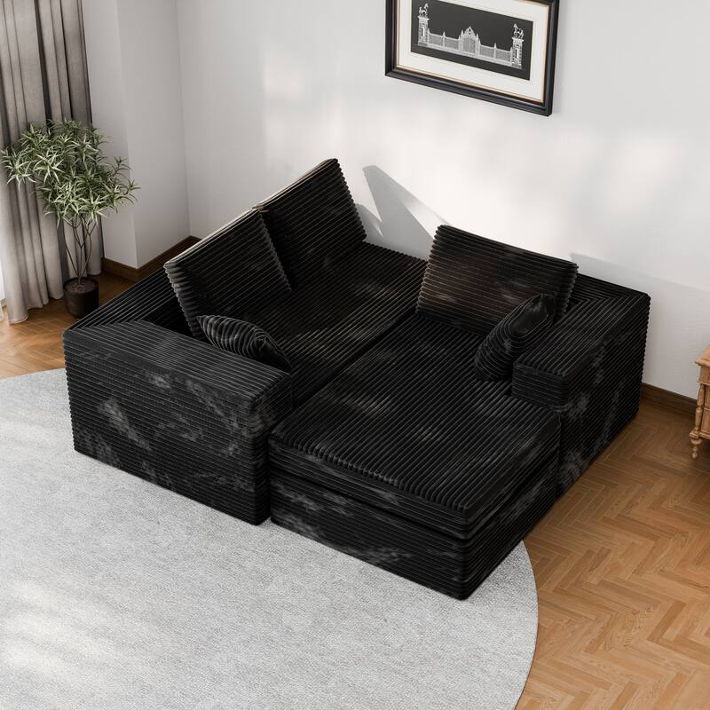Modland 108”L-Shaped Modular Corduroy Couch with Deep Seats Comfy Sectional Sofa for Living Room
