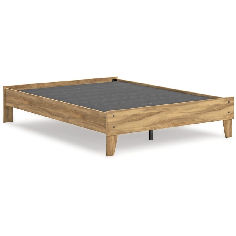 Maci Full Platform Bed, Natural Light Brown Wood, Low Profile Legs