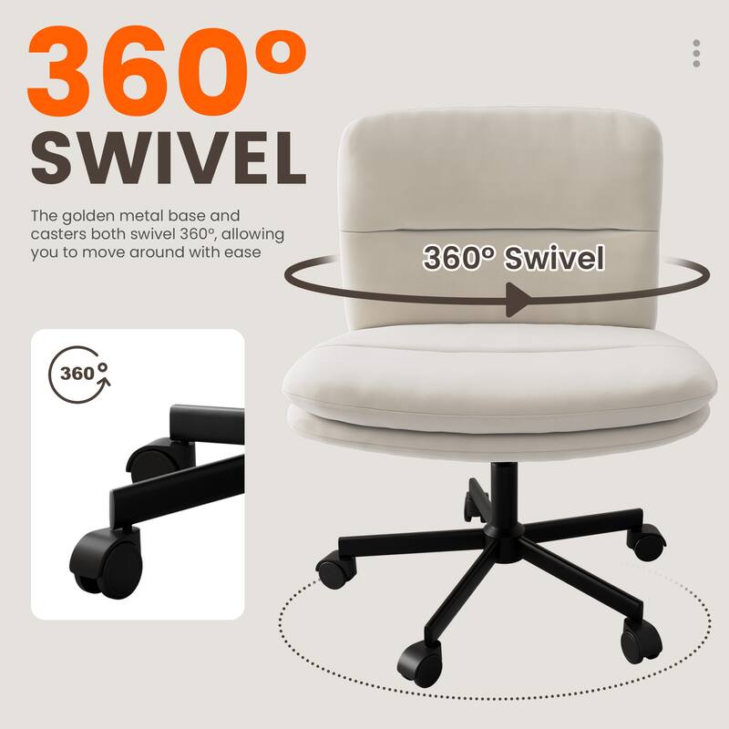 PU Leather Armless Office Chair, Adujustable Height, 360 Degree Swivel Task Chair with Ultra uiet Casters Design