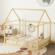 preview thumbnail 2 of 28, Full Size Floor Wooden Bed with House Frame & Safety Guardrails