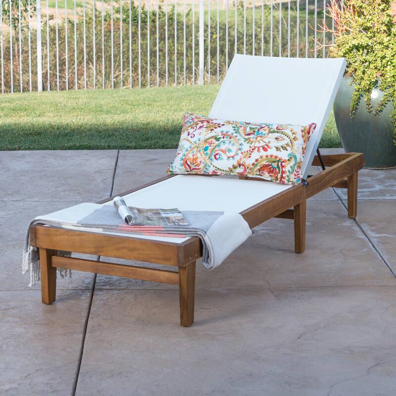 Summerland Outdoor Acacia/Mesh Chaise Lounge by Christopher Knight Home - Brown