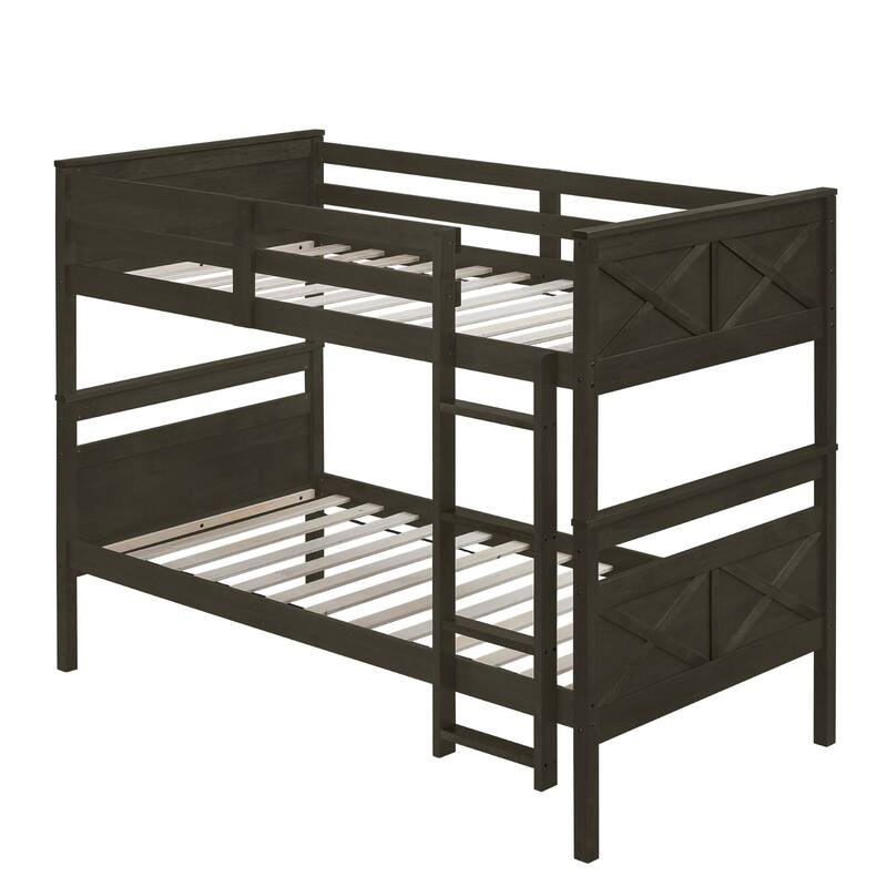Clayfell Exeter Twin Over Twin Solid Wood Bunk Bed Frame with Guardrails and Ladder, Easy Assembly