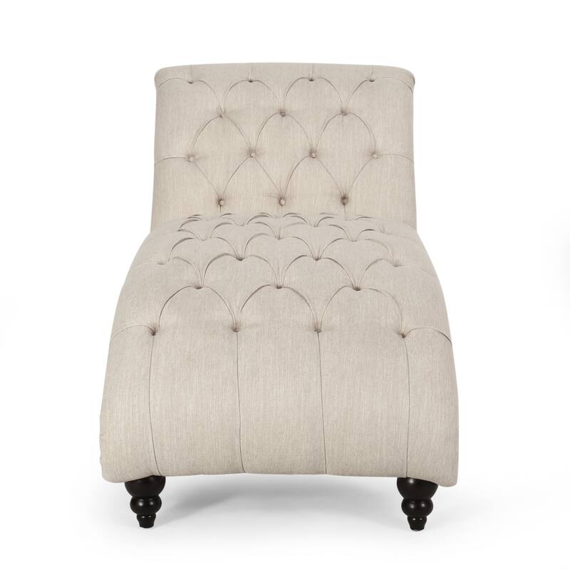 Beige Modern 64.25" Button Tufted Chaise Lounges Chair with Birch Wood Legs and Nailheads