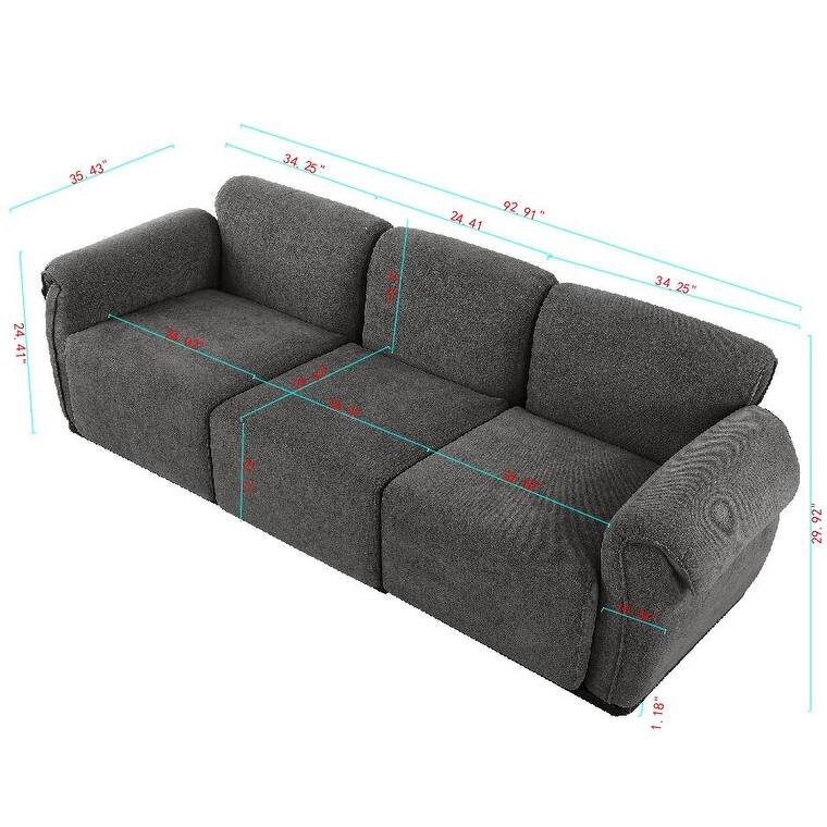 93" 3-Seater Chenille Modular Sofa - Fashionable Sofa with Iron Frame for Living Room, Bedroom