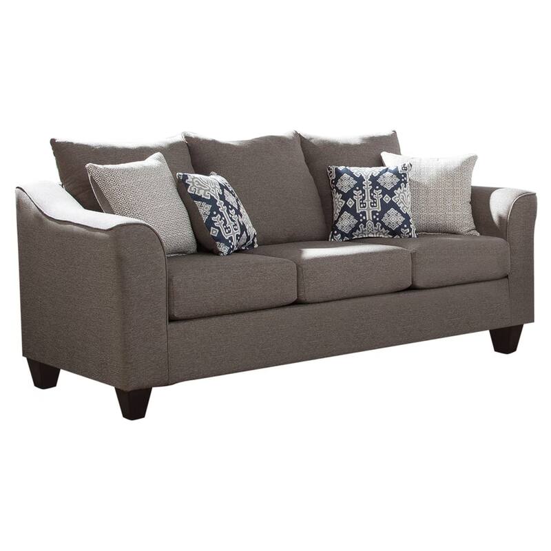 Transitional Fabric & Wood Sofa With Flared Arms, Light Gray