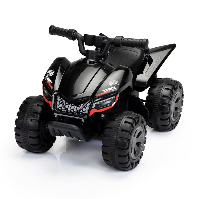 6V Battery Powered Electric Quad Car with Music, 4 Wheeled Ride on Car Toy, Durable Black Motor Vehicle Toy with USB - Black