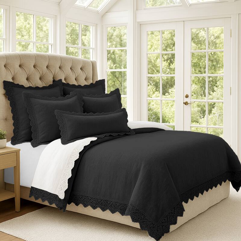 Elsie Lace Ebony 6 Piece Comforter Set