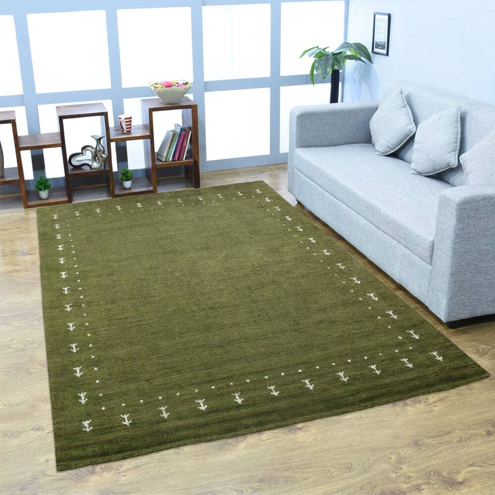 Hand Knotted Loom Silk Mix Area Rugs Contemporary Green LSM535 - 8'x10'