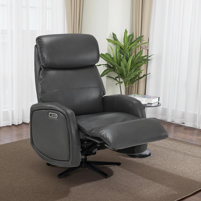 MCombo Dual Motor Power Recliner Chair for Adults, Modern Faux Leather Electric Swivel Recliner with USB Charging - Grey