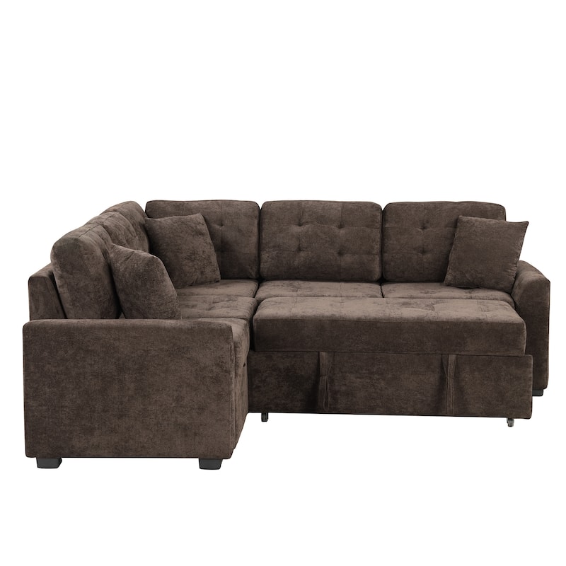 82.6-inch L-shaped Pull-out Sleeper Sofa with Wheels, USB Ports, Power Sockets - 82.6"W x 82.6"D x 33"H