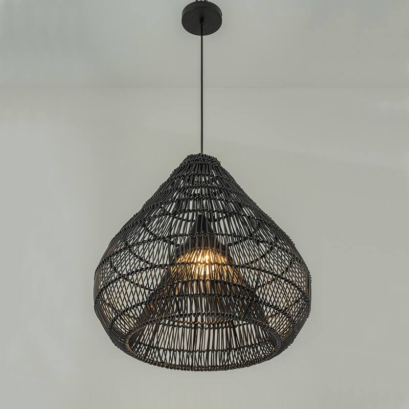 Serina 1-Light Wicker Outdoor Pendant Light, Coastal Boho Dome - Handwoven