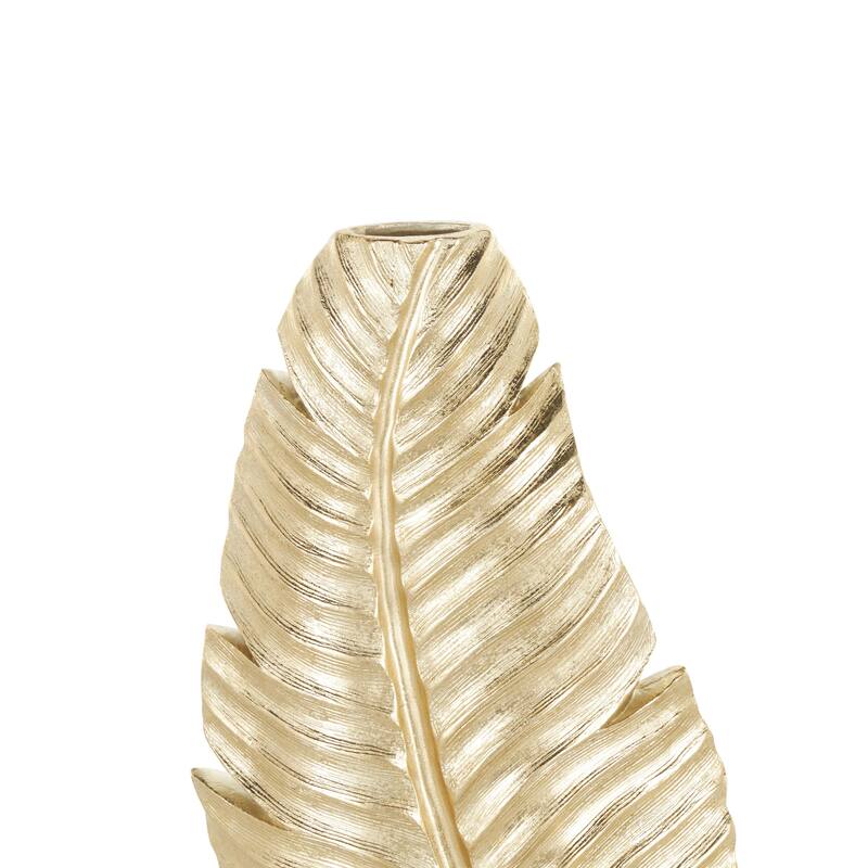 Polystone Leaf Curved Metallic Decorative Vase - Gold - Roche River Decor