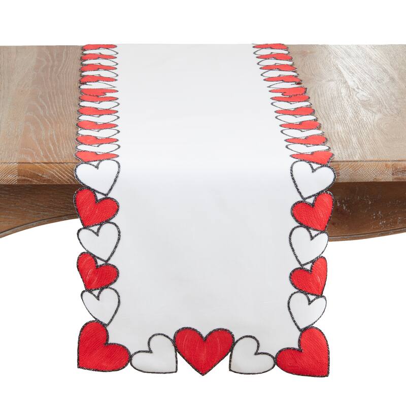 Bold Heart Border Table Runner - Decorative Non-Reversible Printed Runner for Dining Table, 16"x70" - 16"x70" - White