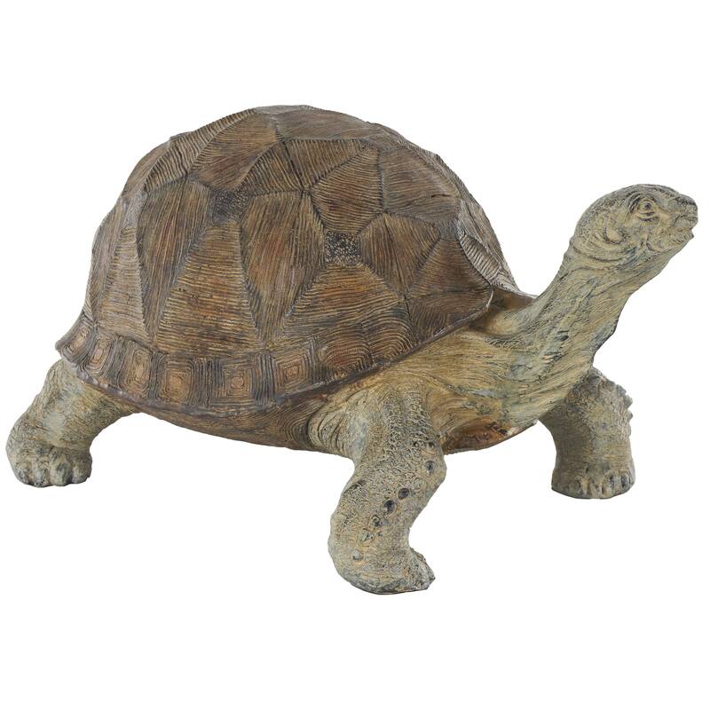 Brown Resin Distressed Textured Turtle Indoor Outdoor Garden Sculpture with Patterned Shell