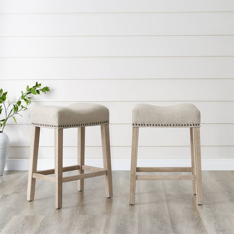 Upholstered Backless Saddle Seat Counter Stools 24" Height Set of 2