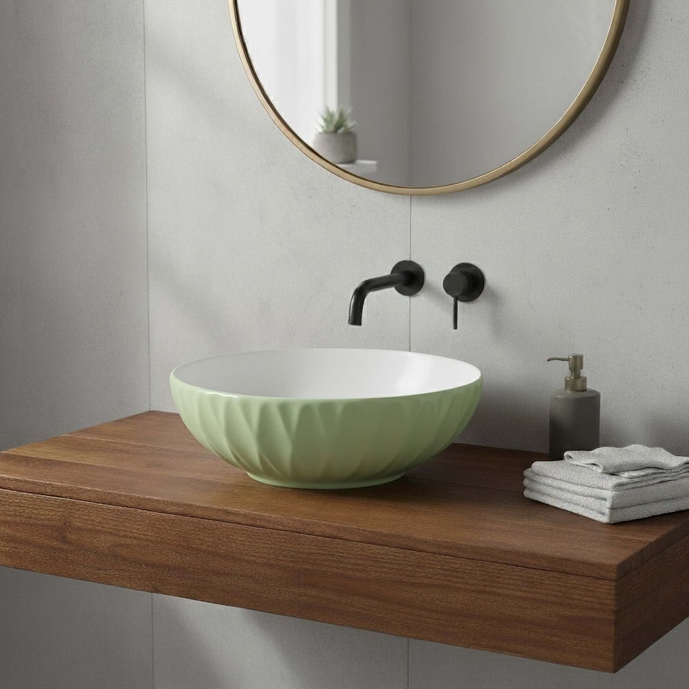 16 inch Round Ceramic Vessel Bathroom Sink - Modern Textured Bowl Design - 16" Round