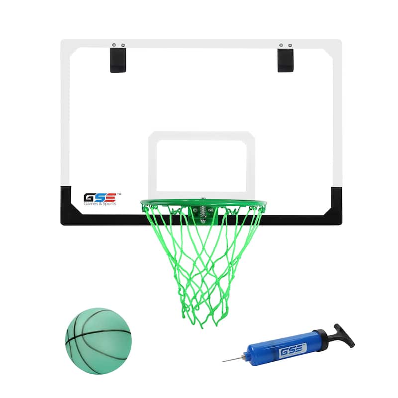 GSE™ 24"x16" Over-The-Door Pro Basketball Hoop with Basketball & Pump, Large Basketball Backboard & Hoop Set - Glow in the Dark