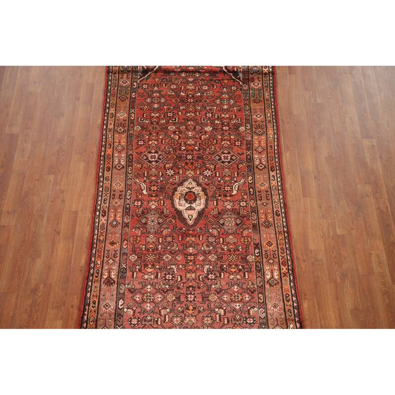 Hand Knotted Oriental 100% Wool Carpet Traditional Medallion Red Hamedan Runner Rug - 9' 3'' X 3' 10''
