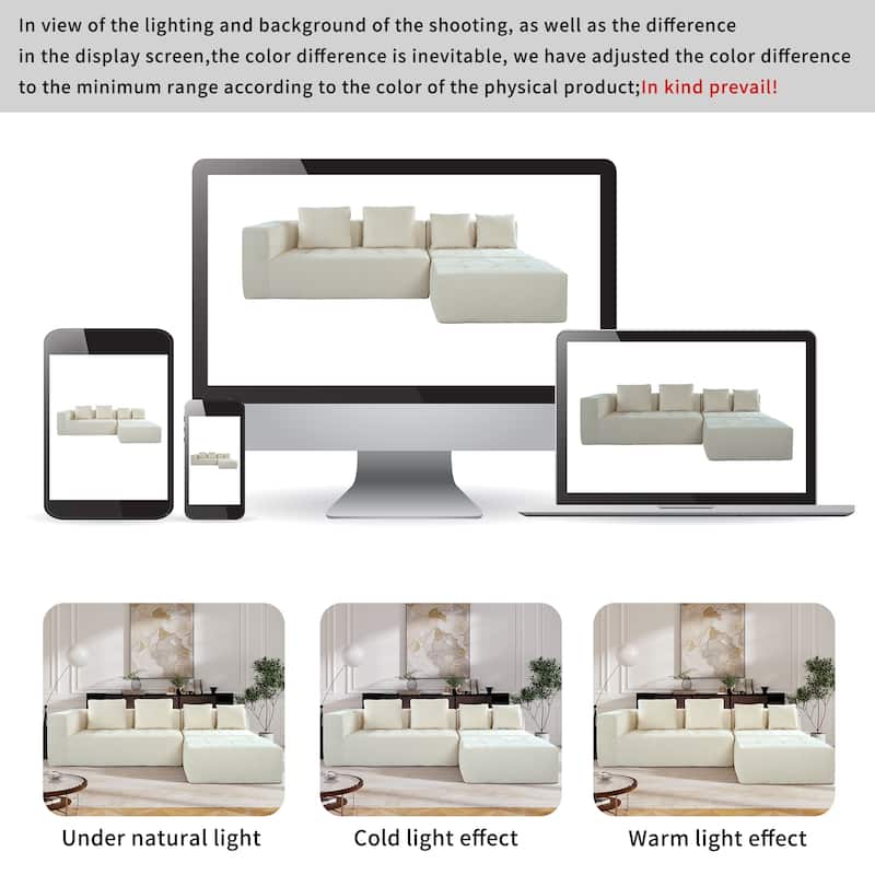 Removable Modular Sofa with Free Combination, 3-Piece Sectional Set with Cushions