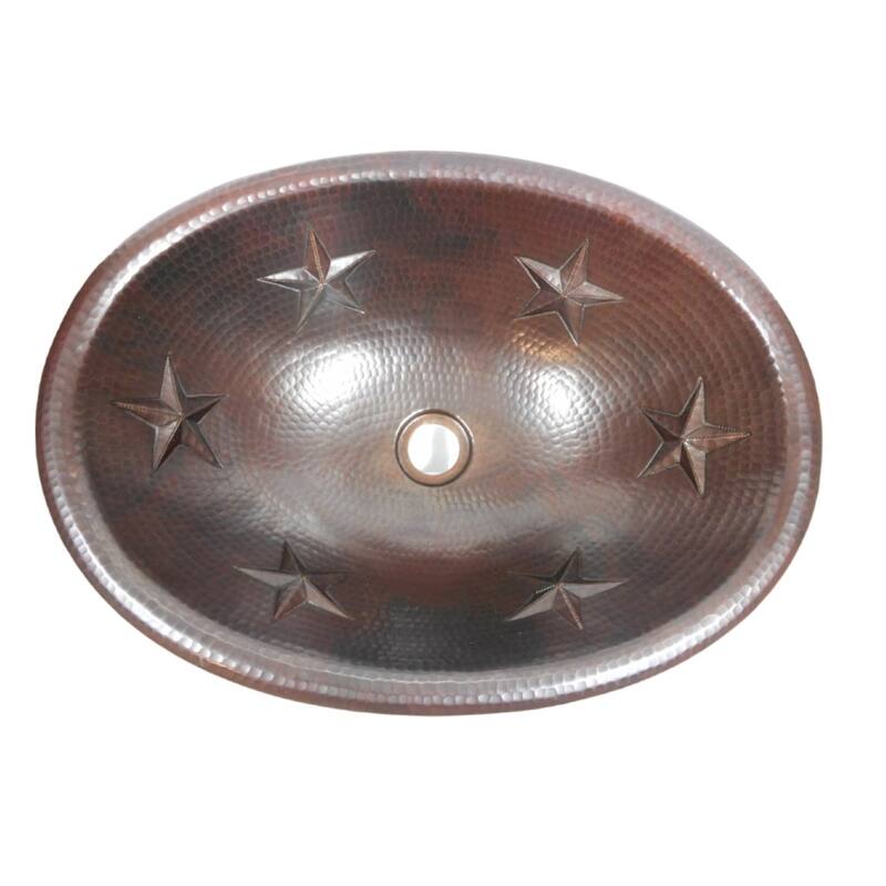 19" Oval Copper Bathroom Sink with TEXAS STARS Design by SimplyCopper - 19" x 14" x 5.5"