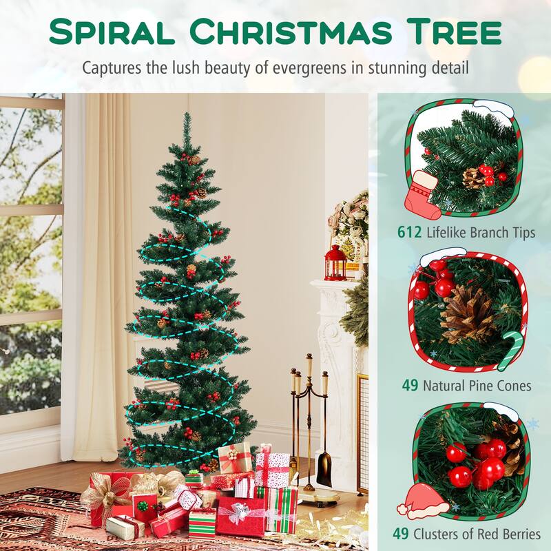 Costway 6/7 FT Artificial Christmas Tree with 612/791 Branch Tips Warm - See Details - Green