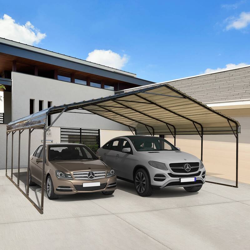 EROMMY 20x20 Outdoor Car Shelter with Sturdy Galvanized Steel Roof, Versatile Carport for Vehicles, Boats, and Tractors