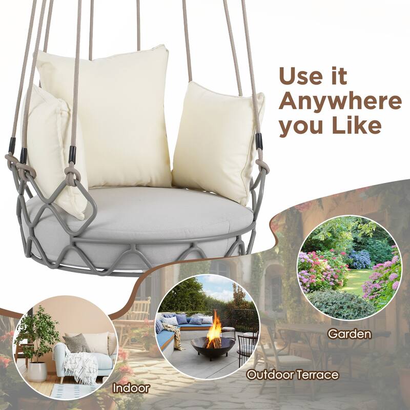 Elegant Outdoor Porch Swing Chair with UV Resistant Cushion for Patio and Balcony