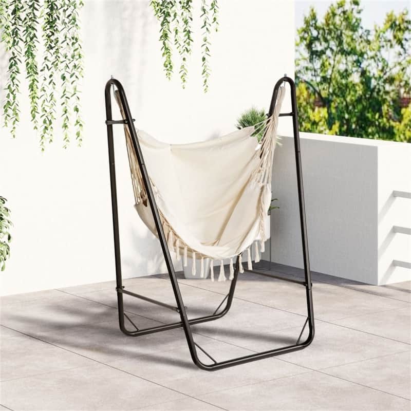 Hammock Chair with Stand Heavy Duty Steel Frame Ergonomic U Shape Design with Side Pockets for Indoor and Outdoor Use