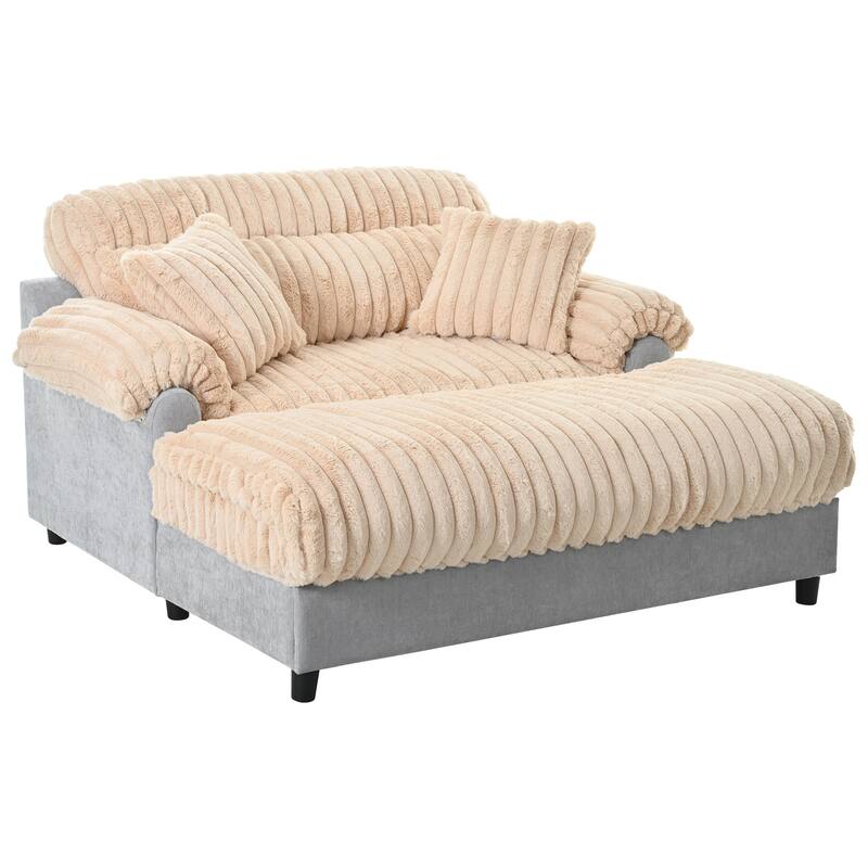 Modern Oversized Chaise Lounge Sofa for Living Room, 65.25" Cloud Sleeper Sofa Plush Faux Fur Sofa Couch with 2 Pillows