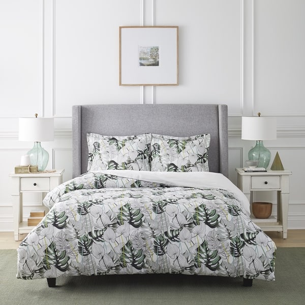 slide 2 of 3, Pointehaven 250TC Monstera Combed Cotton Duvet Set Monstera Green - Twin - Twin XL