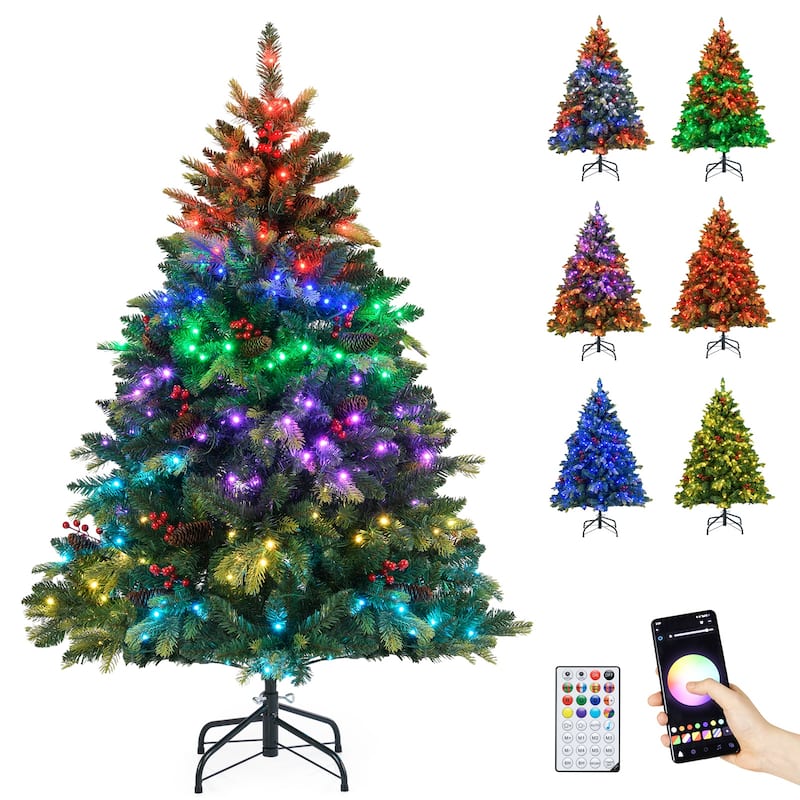 Gymax Smart Pre-Lit Artificial Christmas Tree w/ Remote Control - 5 Foot