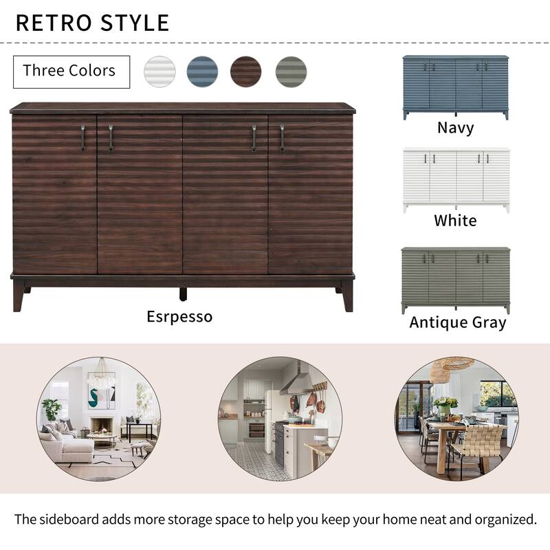 Retro 4-Door Sideboard Buffet Cabinet with Adjustable Shelves and Metal Handles for Dining or Living Room Storage