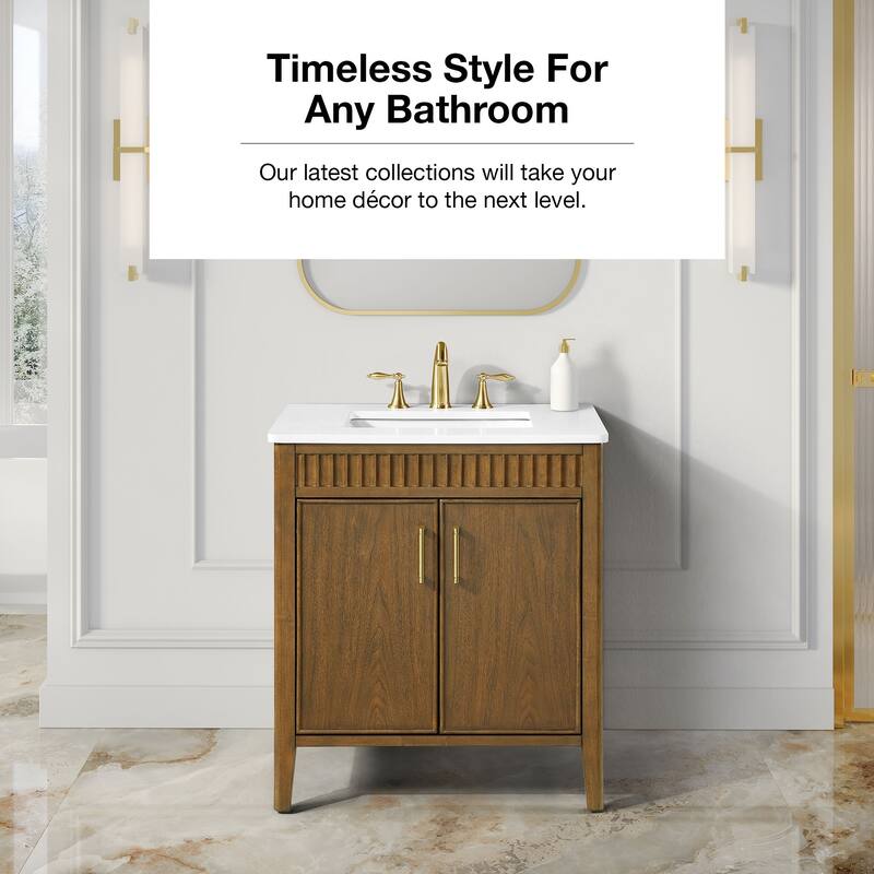 OVE Juliette Warm Walnut Bathroom Vanity with White Quartz Top