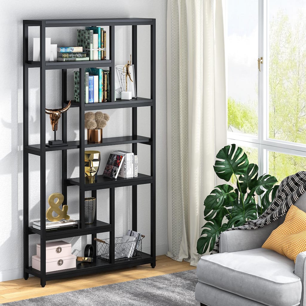 6-Tier Etagere Bookcase, Industrial Geometric Bookshelf