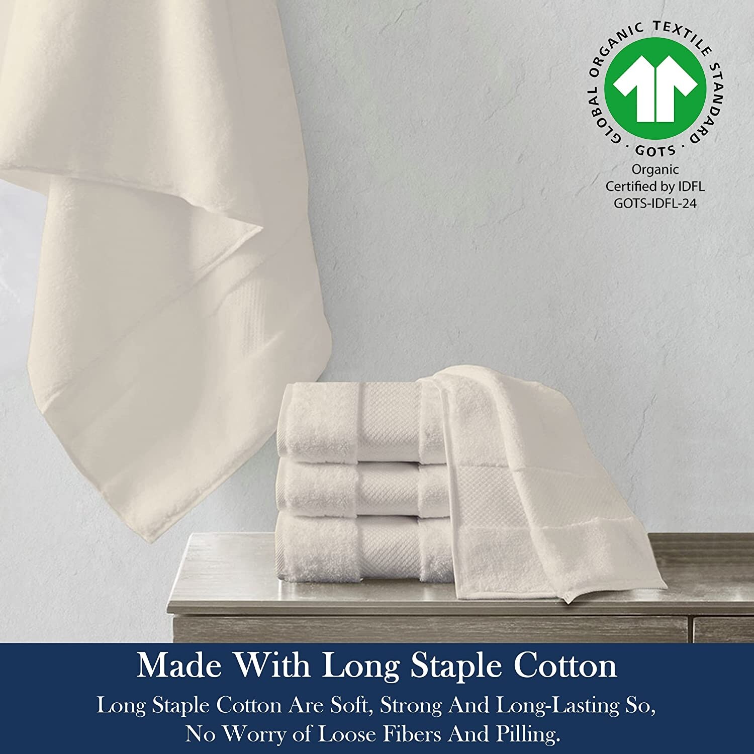 Delara 100% Organic Cotton Luxuriously Plush Hand Towel GOTS & OEKO-TEX  Certified 650 GSM