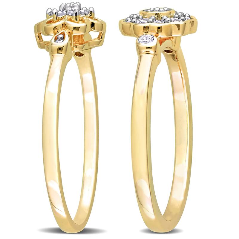 Miadora 1/3ct TW Diamond Flower Rings 2-Piece Set Yellow Silver