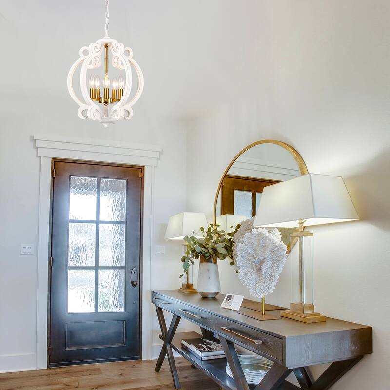 15.75“ 5-Light Rustic Pendant Light, Wood Ceiling Light Farmhouse Shabby Chic Chandelier, Classic Semi Flush Mount Chandelier