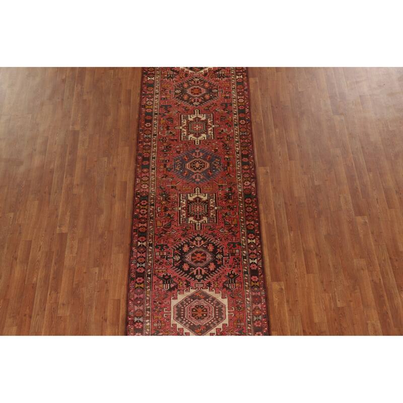 Pink Gharajeh Persian Vintage Runner Rug Handmade Tribal Wool Carpet - 3'2"x 12'9"