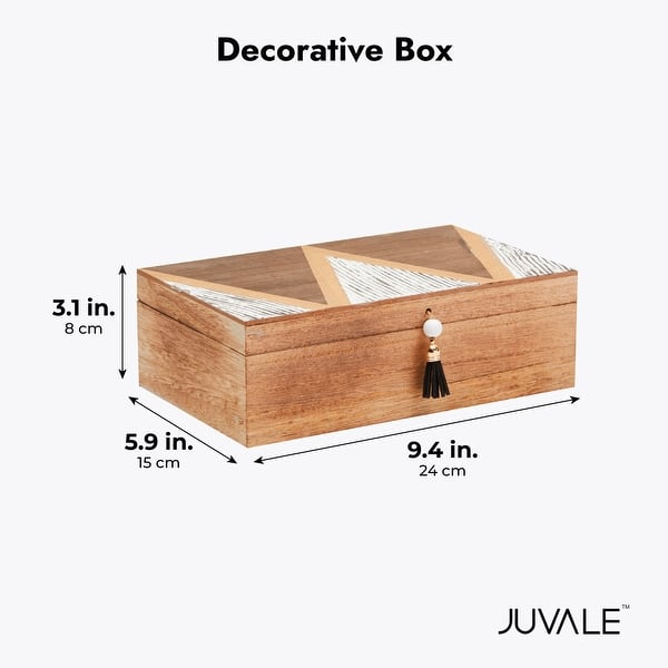 Small Decorative Wooden Box with Lid and Tassel for Storage (9.4 x 3.1 ...