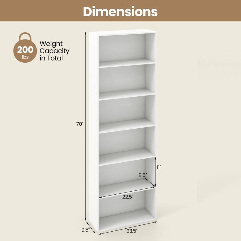 Gymax 6-Tier Bookshelf 70'' Tall Wooden Freestanding Storage Organizer