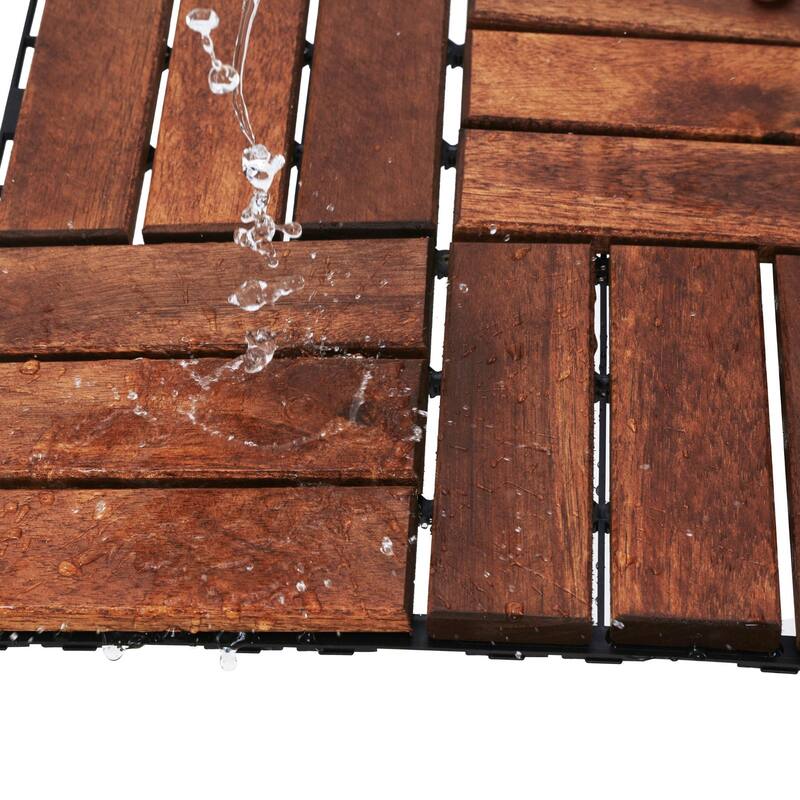 30 PCS Interlocking Deck Tiles Checker Pattern, 12" x 12" Square Acacia Hardwood Outdoor Flooring for Patio,Bancony,Pool Side