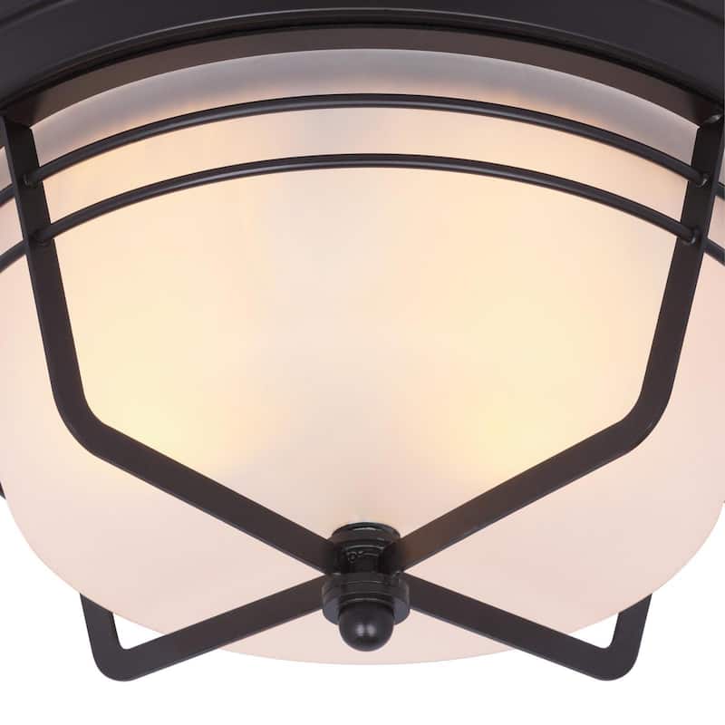 Westinghouse Bonneville Two-Light Exterior Flush-Mount Fixture, Weathered Bronze Finish on Steel with Frosted Glass - 13-Inch